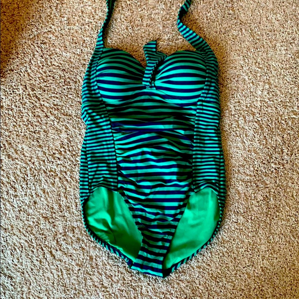 Retro Stripe One Piece - Size M - Green & Navy
